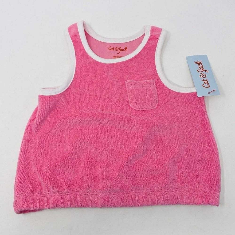 Cat & Jack Toddler Girls Size 4T Terry Pocket Tank Top in Bright Pink 1579